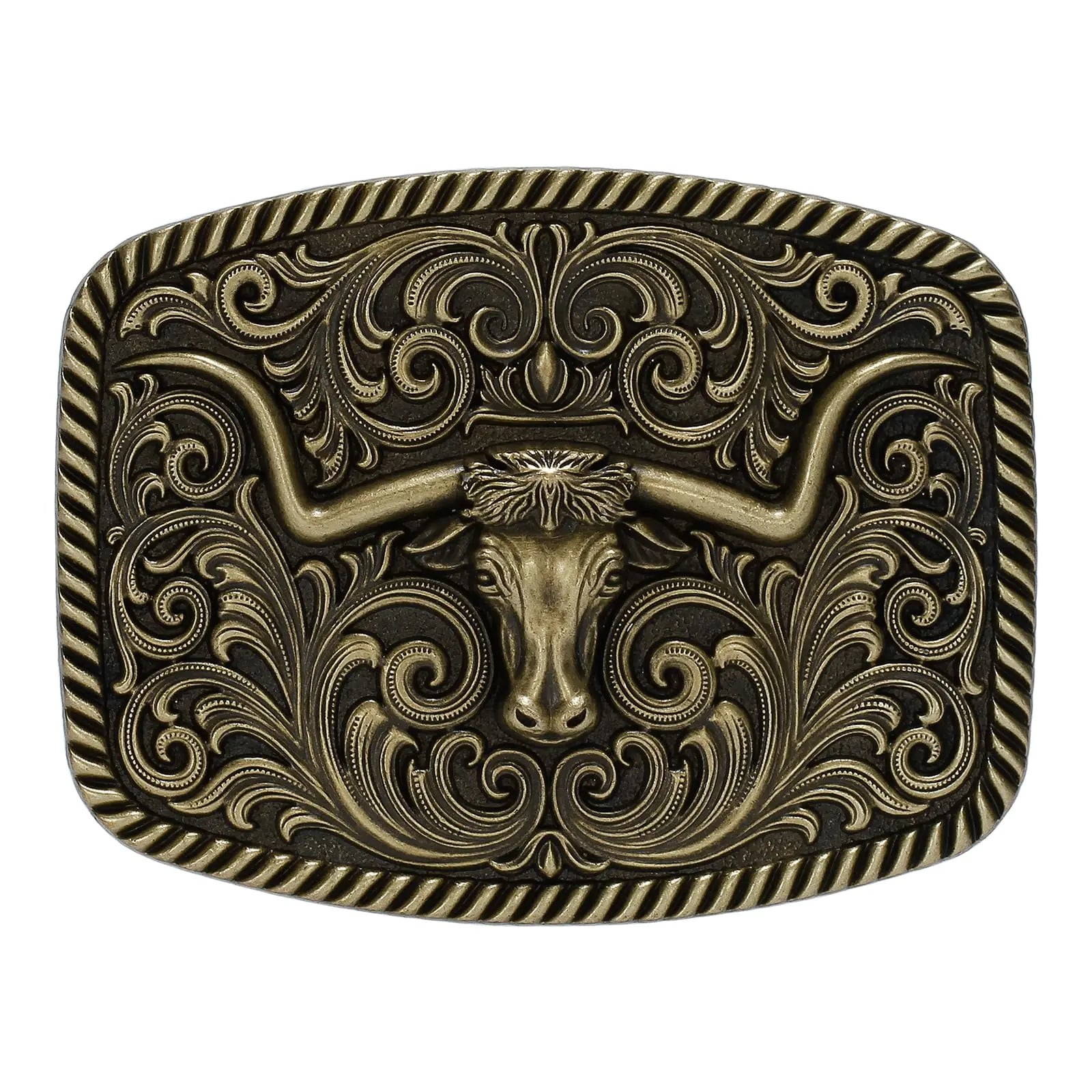 TYWestyles Western Cowboy Belt Buckle - Texas Bull Skull Belt Buckle for Men women (Antique bronze longhorn bull Medium)