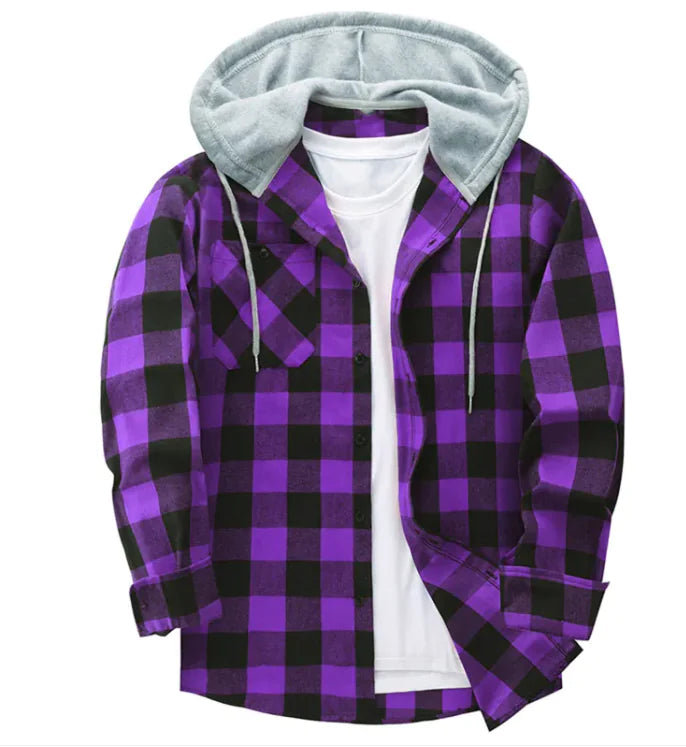 Casual Plaid Hooded Shirt