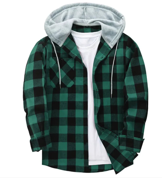 Casual Plaid Hooded Shirt