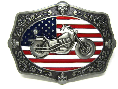 Motorcycle American Flag Belt Buckle