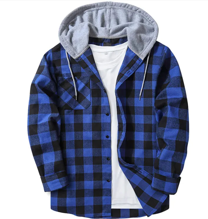 Casual Plaid Hooded Shirt