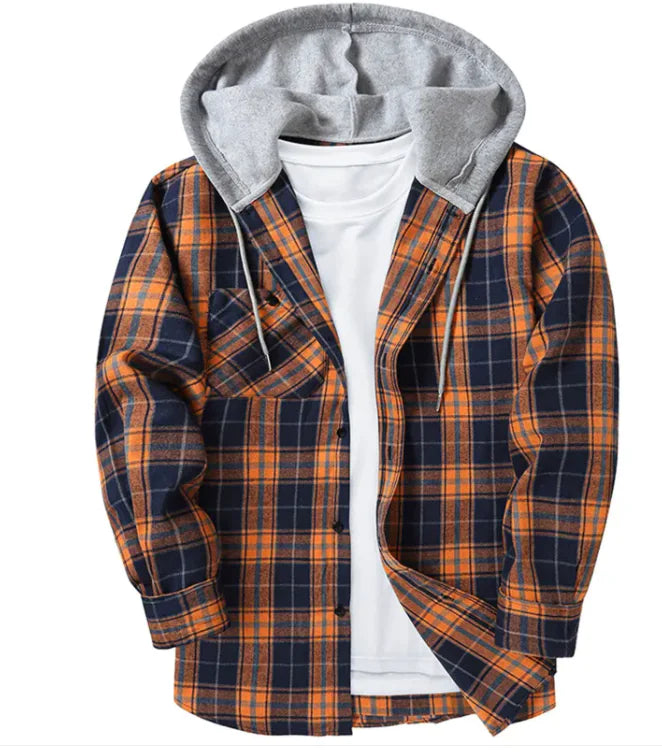 Casual Plaid Hooded Shirt