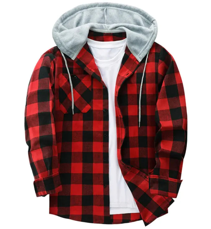 Casual Plaid Hooded Shirt